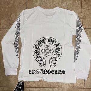 Chrome Hearts White Long Sleeve Tee with Black Graphics